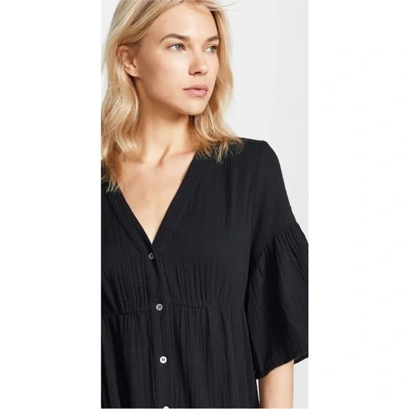 Xirena Black Kendall Tiered Midi Dress Size Large Cotton Gauze - Picture 5 of 13